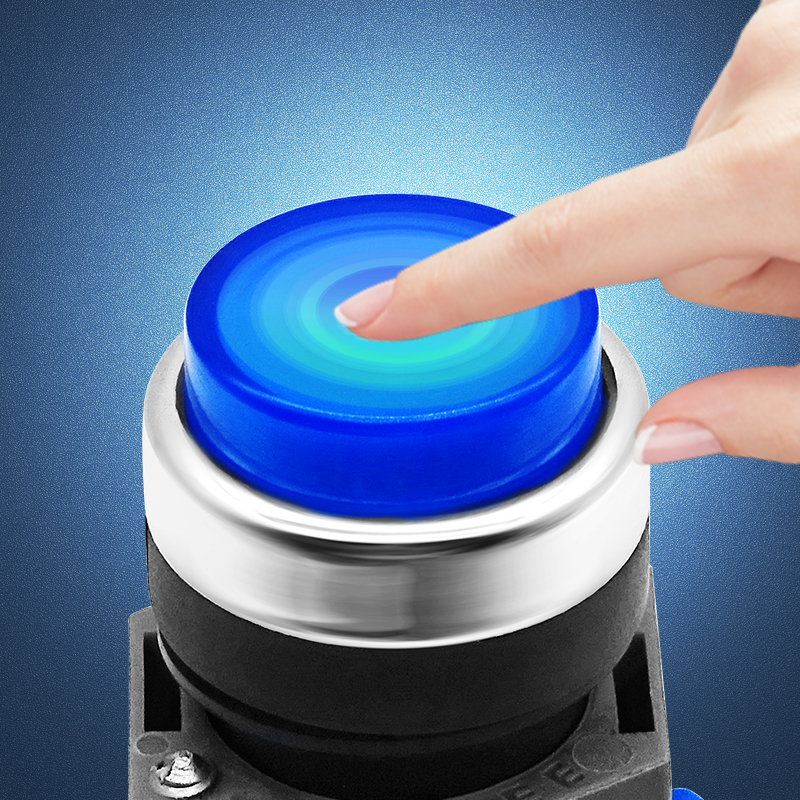 蓝色带灯凸头按钮